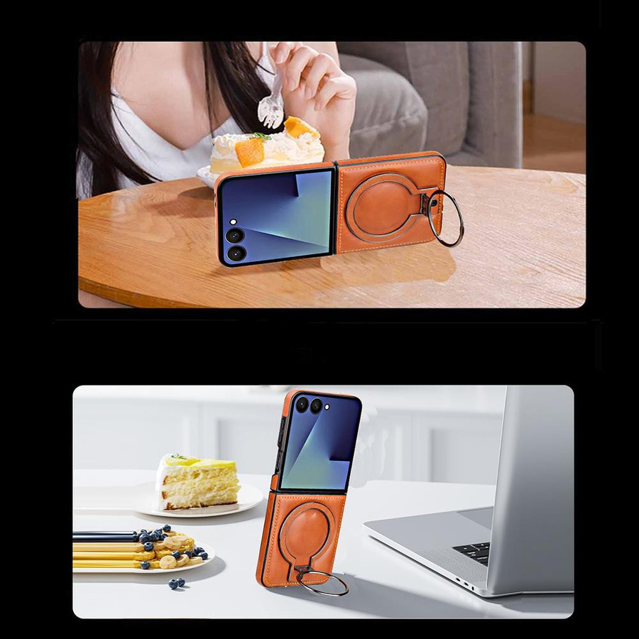 Magnetische Leder Klapphülle für Samsung Galaxy Z Flip 7 6 5 4 3 mit kabellosem Laden und Ringhalterung - Bild 4