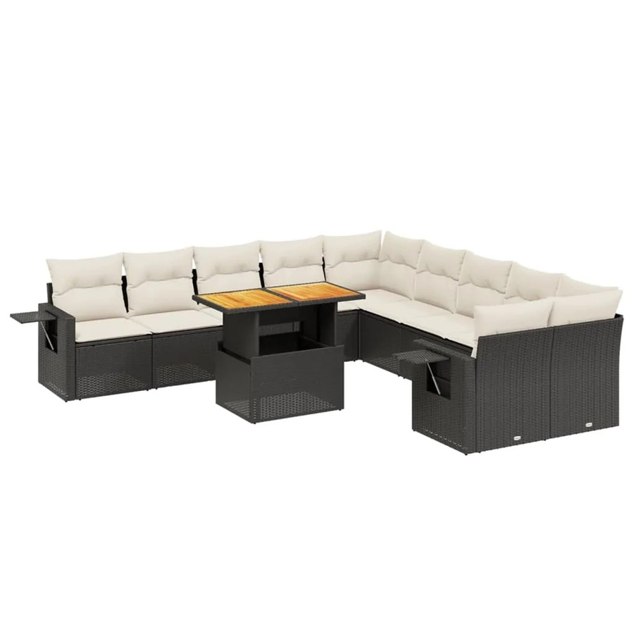 vidaXL 11-tlg. Garten-Sofagarnitur aus Polyrattan in L-Form mit Kissen, Schwarz und Weiß - Bild 2