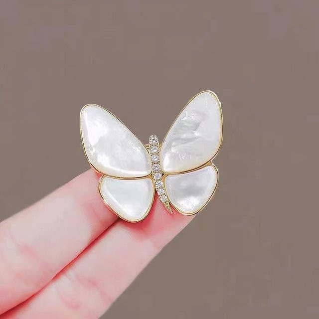 NATAWA Schmetterling Brosche, Metall, Weiß, Kristall, Damen - Bild 1