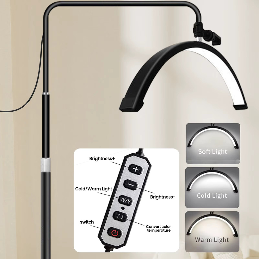 Halbmond-LED-Wimpernlampe in Schwarz als professionelle Stehlampe für Wimpernverlängerung und Beauty-Fotografie im Salon oder Studio - Bild 2