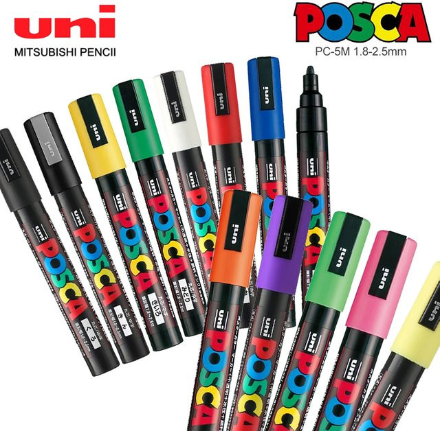 Uni POSCA Acrylmarker PC-5M mit feiner Spitze für Graffiti und Kunst, wasserfest und schnelltrocknend, Strichbreite: 1,8-2,5 mm, Schwarz - Bild 1