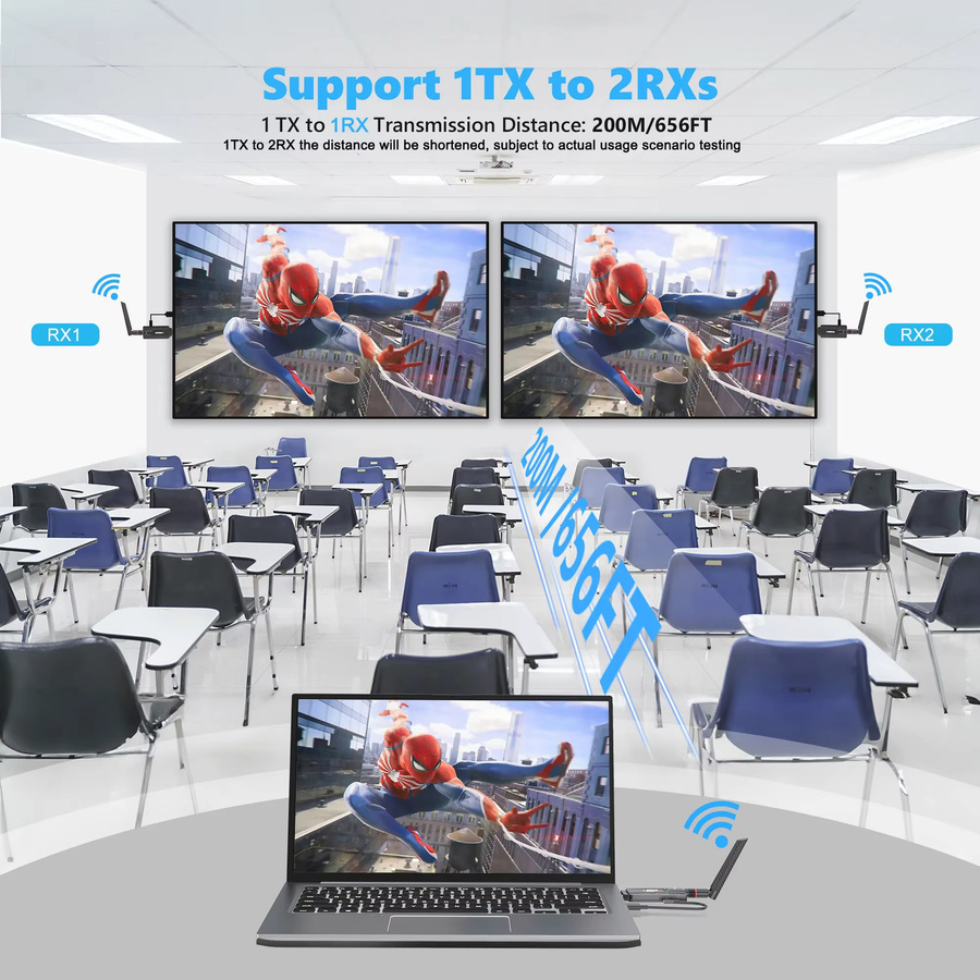 Vrriis Drahtloser HDMI Video Sender und Empfänger Extender mit 5G Wifi für TV, Laptop und Projektor, Schwarz, Reichweite 200 m - Bild 5