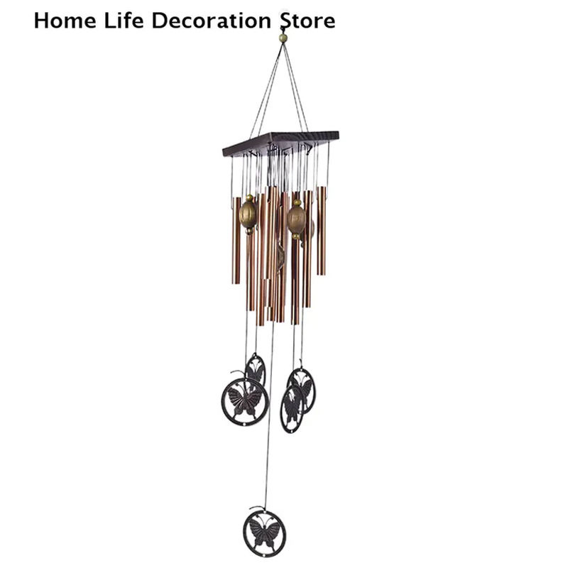 HozoneX Windspiel aus Metall in Kupferbraun mit Schmetterlingen und Röhren im Vintage-Design zur Wanddekoration - Bild 2