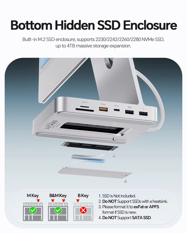 PULWTOP 11-in-1 USB-C-Hub für iMac 24 Zoll in Silber mit 4K HDMI, Ethernet, USB-A/C 10 Gbit/s und SD/TF-Kartenslot sowie M.2 SSD-Unterstützung - Bild 3