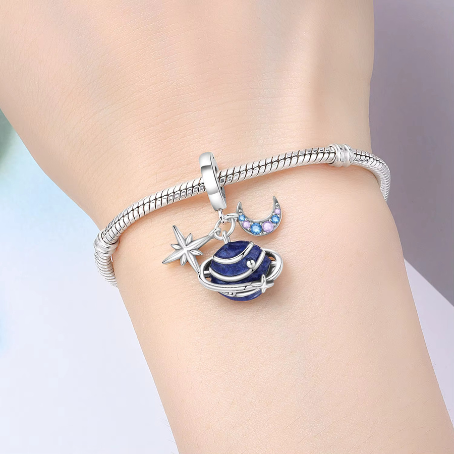 MISEFF Charm-Anhänger 925 Silber, blauer Planet, Stern, Mond, Damen - Bild 2