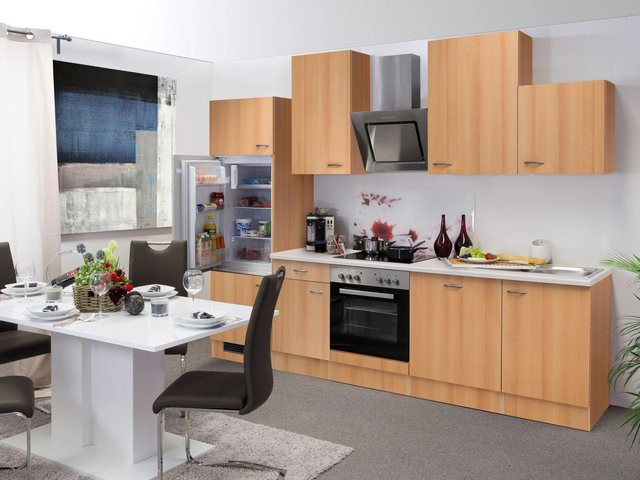 Flex-Well Classic Küchenzeile Nano in Buche Nachbildung, Farbe Braun, B: 280 cm, H: 200 cm, T: 60 cm - Bild 1