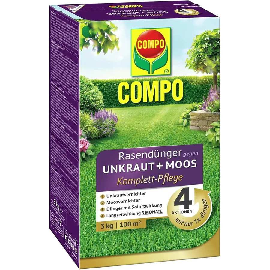 Compo Rasendünger Unkraut & Moos 4in1 Komplett-Pflege für Rasen, 3 kg - Bild 2