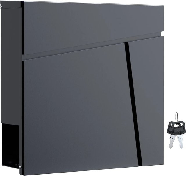 Wiltec Briefkasten V23 in Anthrazit mit Schloss und Zeitungsfach, wandmontiert, Stahl, H: 37,0 cm, B: 37,0 cm, T: 10,5 cm - Bild 1