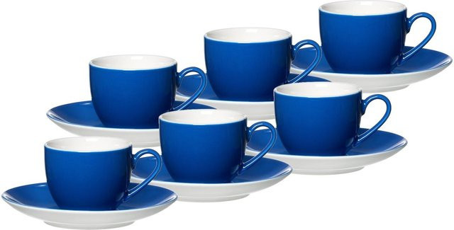 Ritzenhoff & Breker Doppio Espressotassen und -untertassen aus Porzellan, Blau, 6er Set, 80 ml - Bild 1