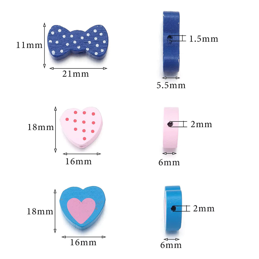 Holz Perlen, Cartoon, Polka Dot, Herz, Bogen, Gemischte Farbe, 40 Teile - Bild 2