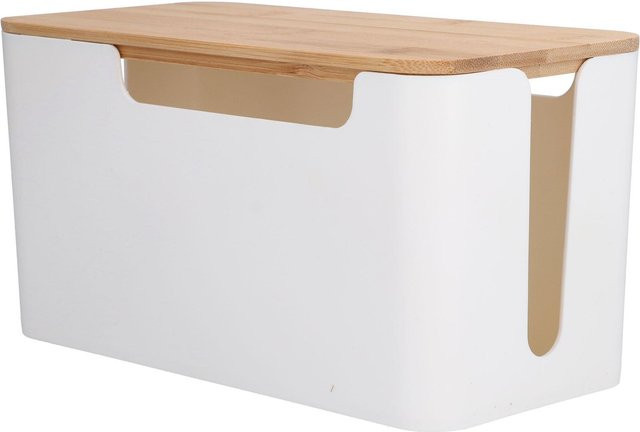 OutsideWorld Kabelmanagement-Box mit Holzdeckel für Kabelverstecker, Router und Computer, beige - Bild 1
