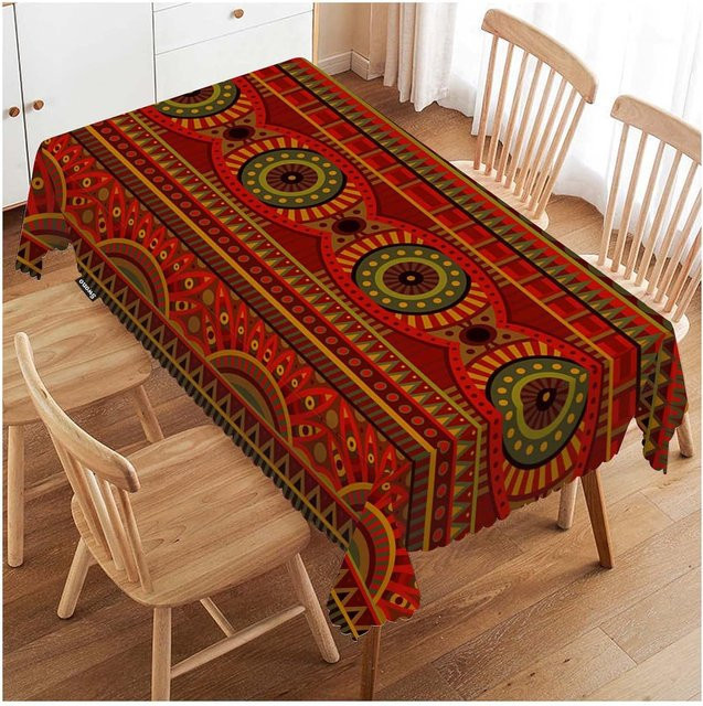 Wasserdichte und waschbare Tischdecke von JINGYUE Pet im afrikanischen Ethno-Stil mit geometrischem Muster, Farbe Rot, B/T: 90 x 140 cm - Bild 1