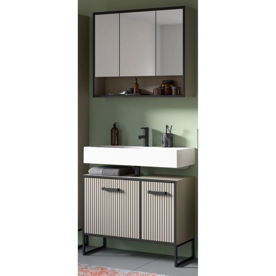 Inn.Furn Badmöbel Set Scana 2-teilig in Sand mit Spiegelschrank und Waschbeckenunterschrank B/H: 80 x 192 cm - Bild 2