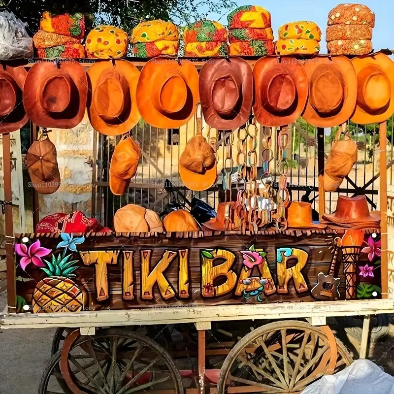 VIKAMA Tropisches Tiki-Bar Banner mit Ananas- und Blumenmuster, Mehrfarbig, B: 180 cm, H: 35 cm - Bild 2