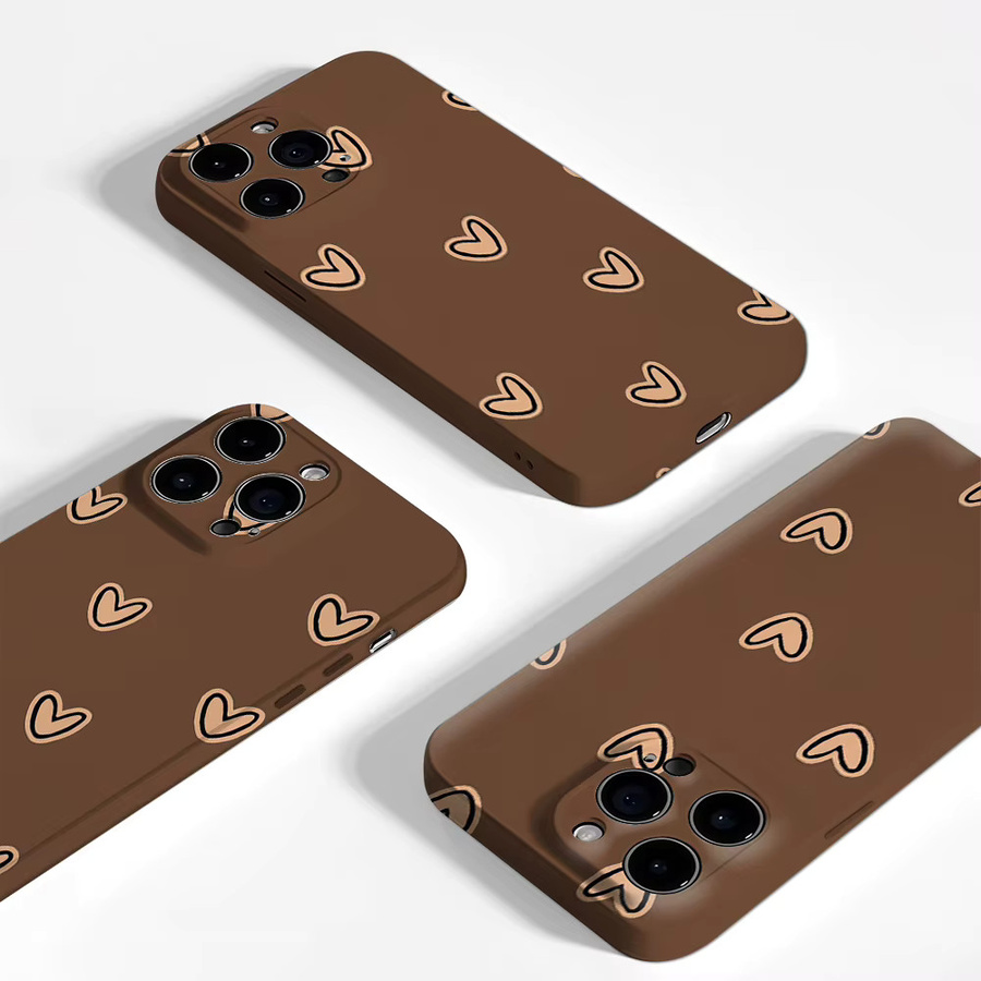 Potdemiel iPhone Hülle mit minimalistischem braunem Herz-Design, doppellagige Rückabdeckung für iPhone 17 16 15 14 13 12 Pro Max Plus - Bild 3