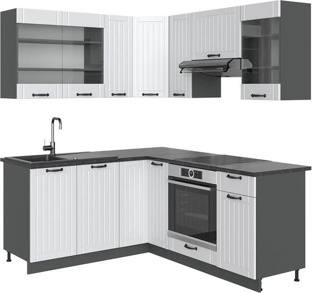Vicco Fame-Line Eckküche im Landhausstil in Weiß und Anthrazit B/T/H: 160 x 190 cm - Bild 1