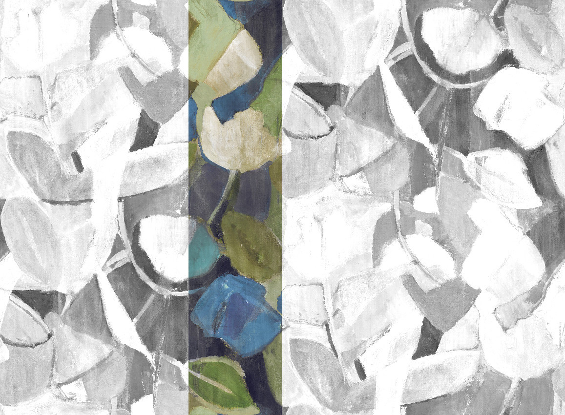 Jannelli & Volpi Mural Siwa Wandgestaltung Blue Green Panel 3 in Blau und Grün mit floralem Muster - Bild 1