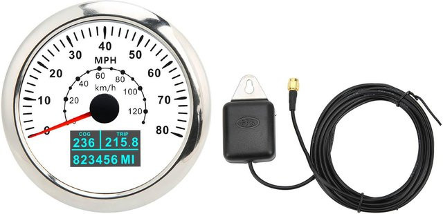 DIYelecs Universeller GPS-Tachometer mit bunter Hintergrundbeleuchtung, wasserdichtes Kilometerzählermessgerät für Auto, Boot, Wohnmobil und Yacht, Weiß - Bild 1