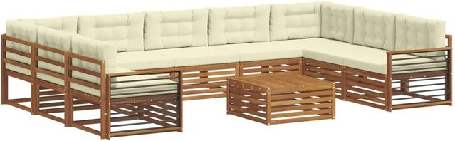 vidaXL Sofagarnitur aus Massivholz Akazie in Natur und Beige, 10-teiliges Set mit wetterfesten Polstern und modernem Design - Bild 1