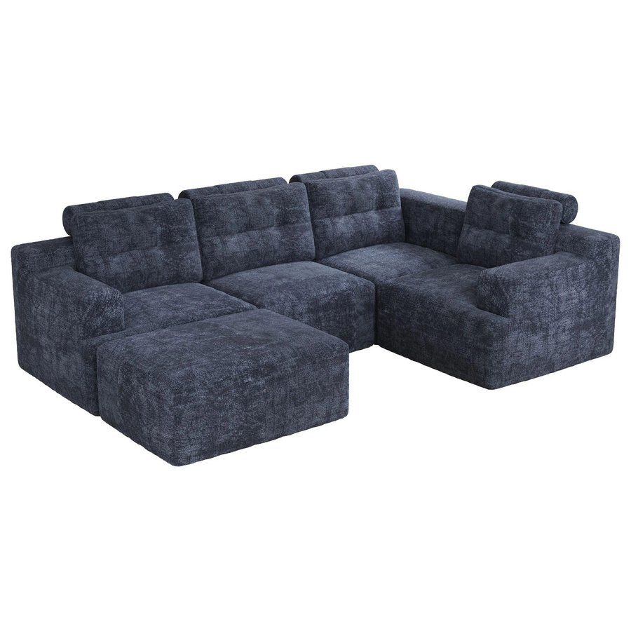 Merax Modulares L-Form Sofa in Blau mit Chenille-Bezug und Polsterung - Bild 2