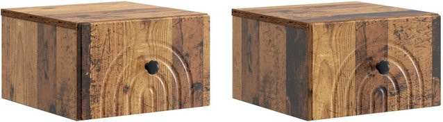 vidaXL Wandmontierter Nachttisch im Vintage-Design aus Altholz, 2er-Set, Braun, B: 33 cm, T: 34,5 cm, H: 20 cm - Bild 1