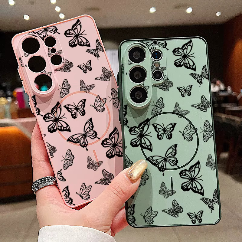 Magnetische Handyhülle mit Schmetterlings-Druck für Samsung Galaxy S25 S26 Ultra S24 S23 FE A56 A55 A36 A16 A15 in Schwarz und Grau - Bild 1