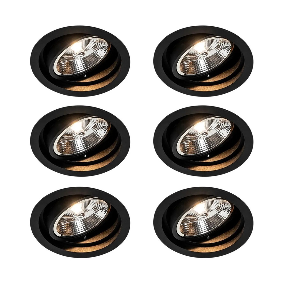 QAZQA Set mit 6 modernen versenkten Spots Chuck 111 in Schwarz aus Aluminium, verstellbar und dimmbar, GU10 - Bild 2