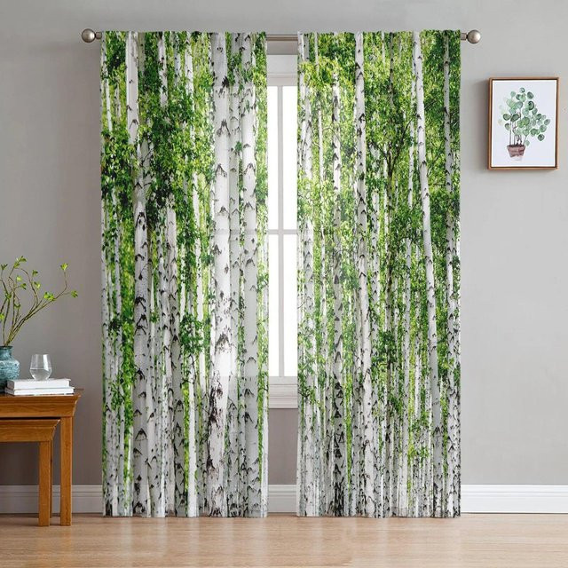 Transparenter Tüllvorhang Birkenwald von A Family Of Home Textiles, grün, B: 135 cm, H: 183 cm - Bild 1