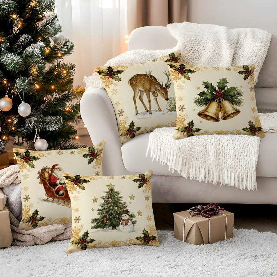 Retro Weihnachtsmann Kissenbezug aus Polyester für Sofa und Auto B/B: 18 x 18 cm - Bild 2