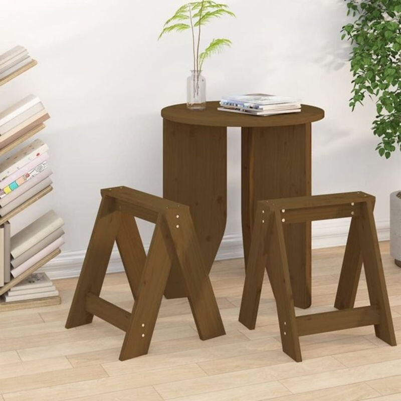 2er Set Barhocker aus Massivholz Kiefer in Braun von vidaxl, B/T/H: 40 x 40 x 45 cm - Bild 1