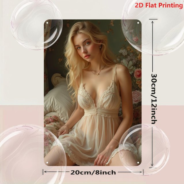 HELLOYOUNG Retro Metall-Blechschild in Weiß als Vintage Badezimmer-Wanddekoration, B: 20,32 cm, H: 20,32 cm - Bild 1