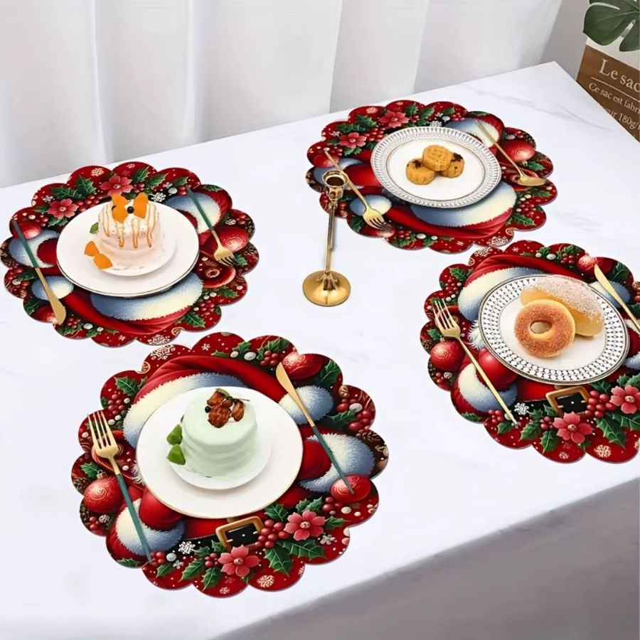 VIKAMA 6-teiliges Weihnachts-Tischset-Set mit Weihnachtsmann-Motiv, wasserdichte runde Tischsets in Multicolor - Bild 3