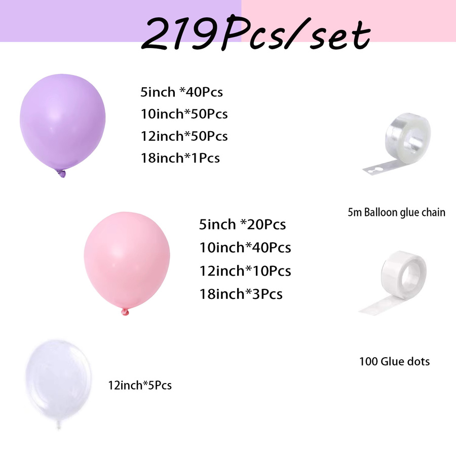 RENYUAN Ballon Girlande Bogen Set in Lila und Rosa mit transparenten Bobo Ballons für Hochzeit, Geburtstag oder Verlobung, 221 Stück - Bild 3