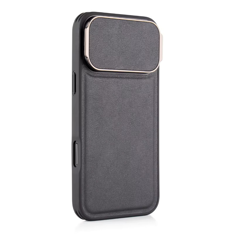 Stoßfeste iPhone Schutzhülle aus Metall und Leder mit Flip-Halterung und Kameraschutz in Schwarz für iPhone 15, iPhone 16 Pro Max und iPhone 17 Pro Max - Bild 2