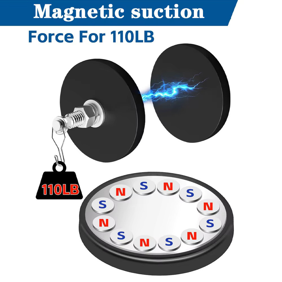 U-POLEMAG Magnet mit Gewindebolzen und Gummibeschichtung in Schwarz, Durchmesser: 88 mm - Bild 6