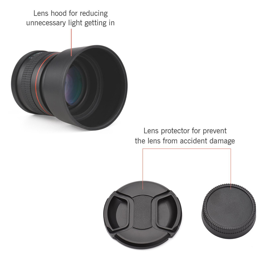 Andoer Tele-Porträtkameraobjektiv für Canon EF Vollformat mit Blende F1.8, Manueller Fokus, Schwarz - Bild 4