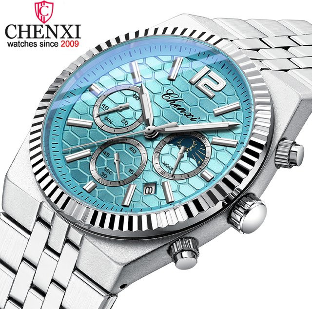 CHENXI Armbanduhr Chronograph, Quarz, Edelstahl, Blau, Herren - Bild 1