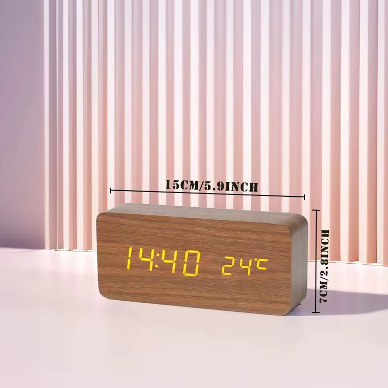 Niditon Digitaler Wecker aus Holz, LED-Tischuhr mit Temperaturanzeige in Schwarz - Bild 5