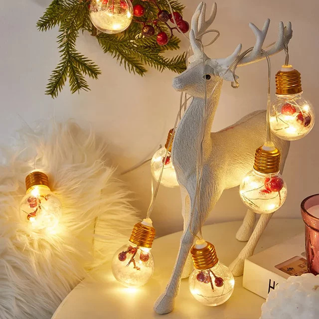 Feimefeiyou LED-Lichterkette mit 10 transparenten Glühbirnen in Warmweiß, batteriebetrieben, ideal für Hochzeit, Party und Weihnachtsdekoration - Bild 1