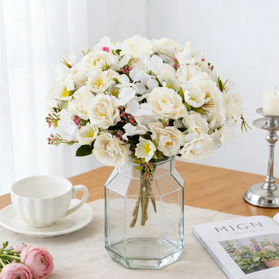 HUAFENFEN Künstliche Seiden-Pfingstrosen und Rosen in Weiß für Hochzeiten und Dekoration - Bild 1