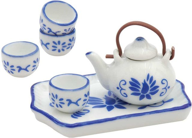 Rico Design Miniatur Teeservice Wichteltür Porzellan Blau Weiß-Blau Set - Bild 1