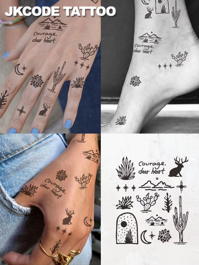 JKCODE TATTOO Finger-Tattoos, Kaktus- und Elch-Designs, Damen - Bild 4