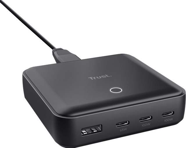 Trust 100 W USB-Tischladegerät mit 4 Anschlüssen in Schwarz mit USB-A und USB-C - Bild 1