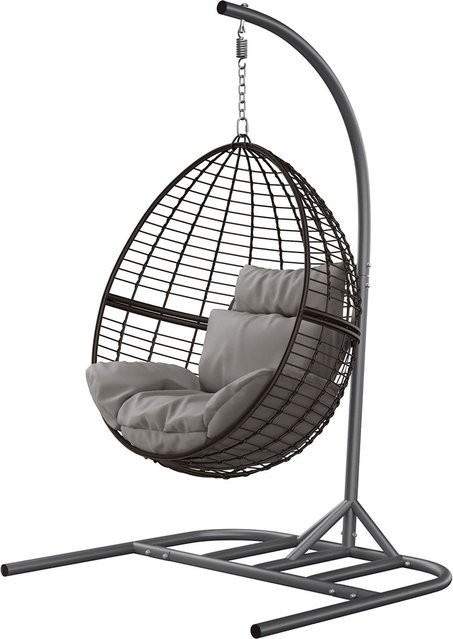 LIVARNO HOME Egg Hängesessel aus Polyrattan in Schwarz mit gepolsterter Auflage und Standfuß - Bild 1