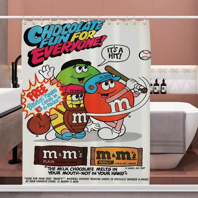 M&M'S Chocolate bedruckter Duschvorhang für dein Badezimmer, wasserdicht und schimmelresistent, Mehrfarbig, B: 150 cm, H: 180 cm - Bild 1