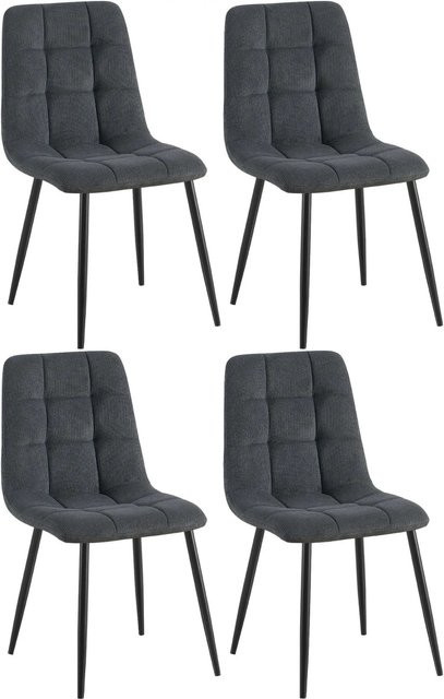 4er Set Esszimmerstühle DELUKE FIGAD in Schwarz mit Cord-Bezug und Steppmuster, B/T/H: 45 x 55 x 84 cm - Bild 1