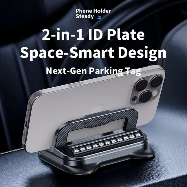 Stabile Auto Telefonhalterung mit integriertem Nummernschild für das Dashboard, Schwarz, kompatibel mit iPhone, Samsung und Android - Bild 1