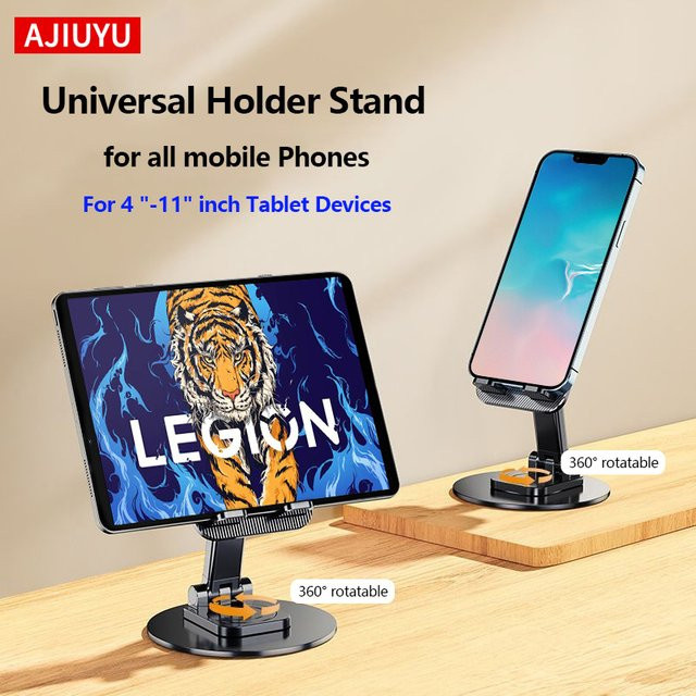 AJIUYU Universalständer 360 Grad drehbarer und faltbarer Desktop-Halter für iPad, Tablet und Handy in Schwarz - Bild 1