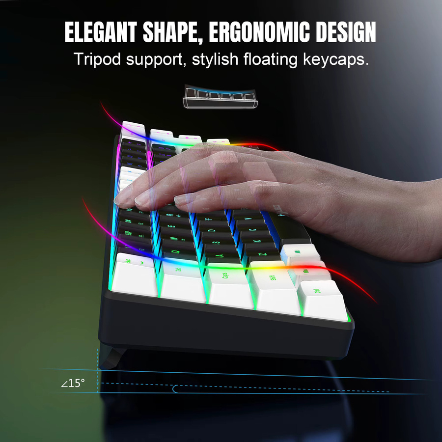 Whxmsh Gaming-Tastatur mit 68 Tasten, RGB-Hintergrundbeleuchtung, USB-Anschluss, Schwarz-Weiß-Tastenkappen für Windows-Laptops und Computer - Bild 3