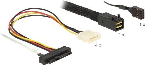 Delock Internes SAS-Adapterkabel mit Sidebands, 1x Mini-SAS HD SFF-8643 auf 4x SAS SFF-8482 und Molex, Schwarz, 1 m - Bild 1